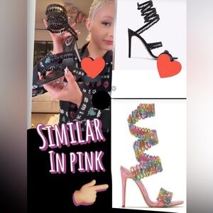 FSJ Black and Pink Strappy Heels
